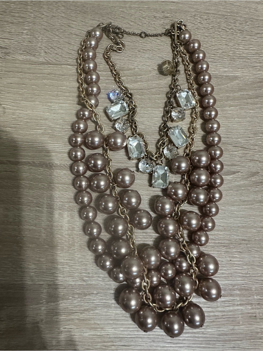Statement Layered Rose Gold Pearl & Crystal Statement Necklace - Picture 7 of 7